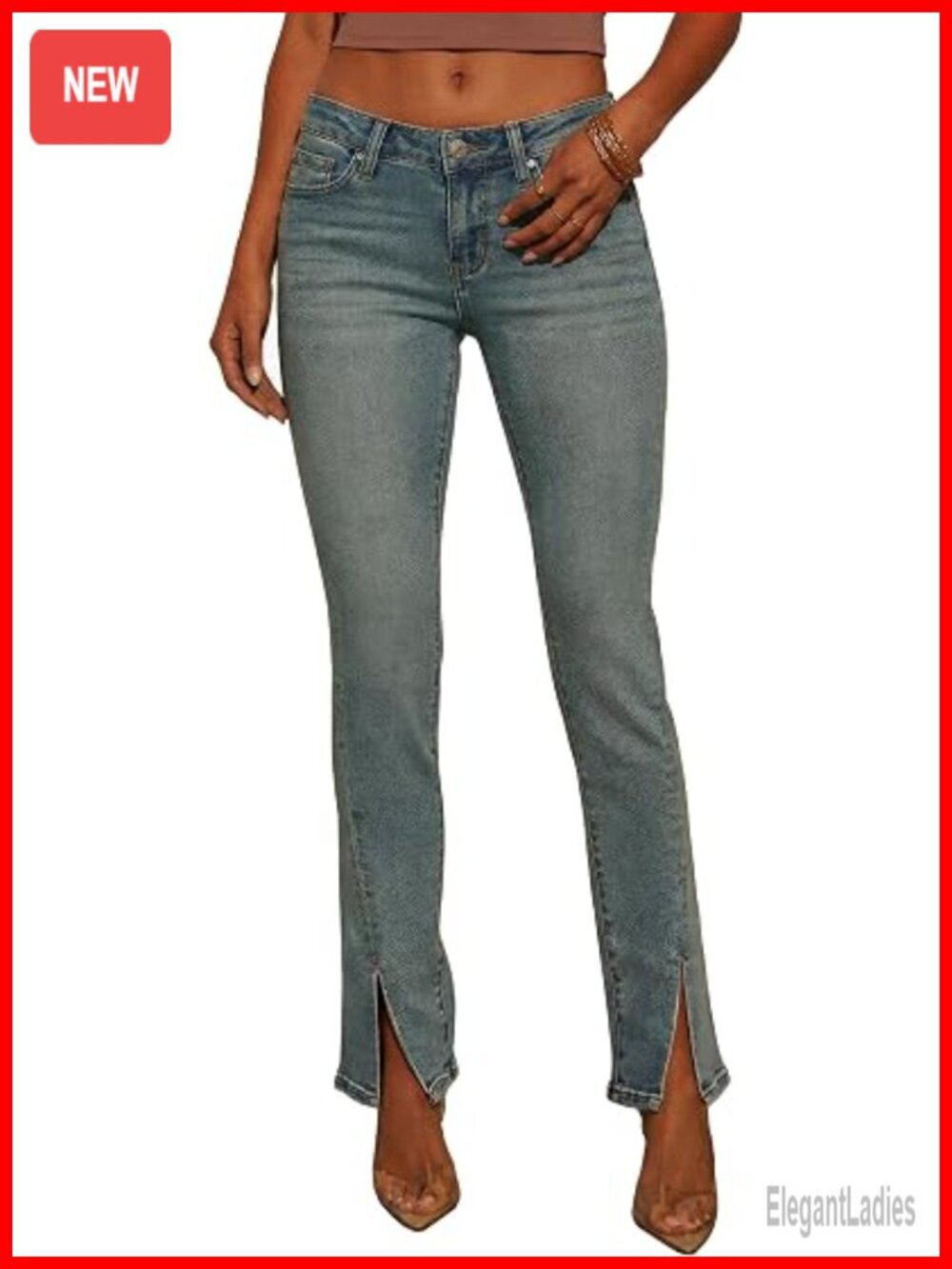 Women's Split Hem Curvy Stretch Low Rise Straight Jeans